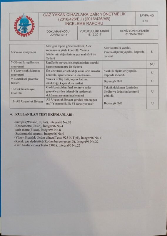 Gaz Yakan Cihazlara Dair İnceleme Raporu 5